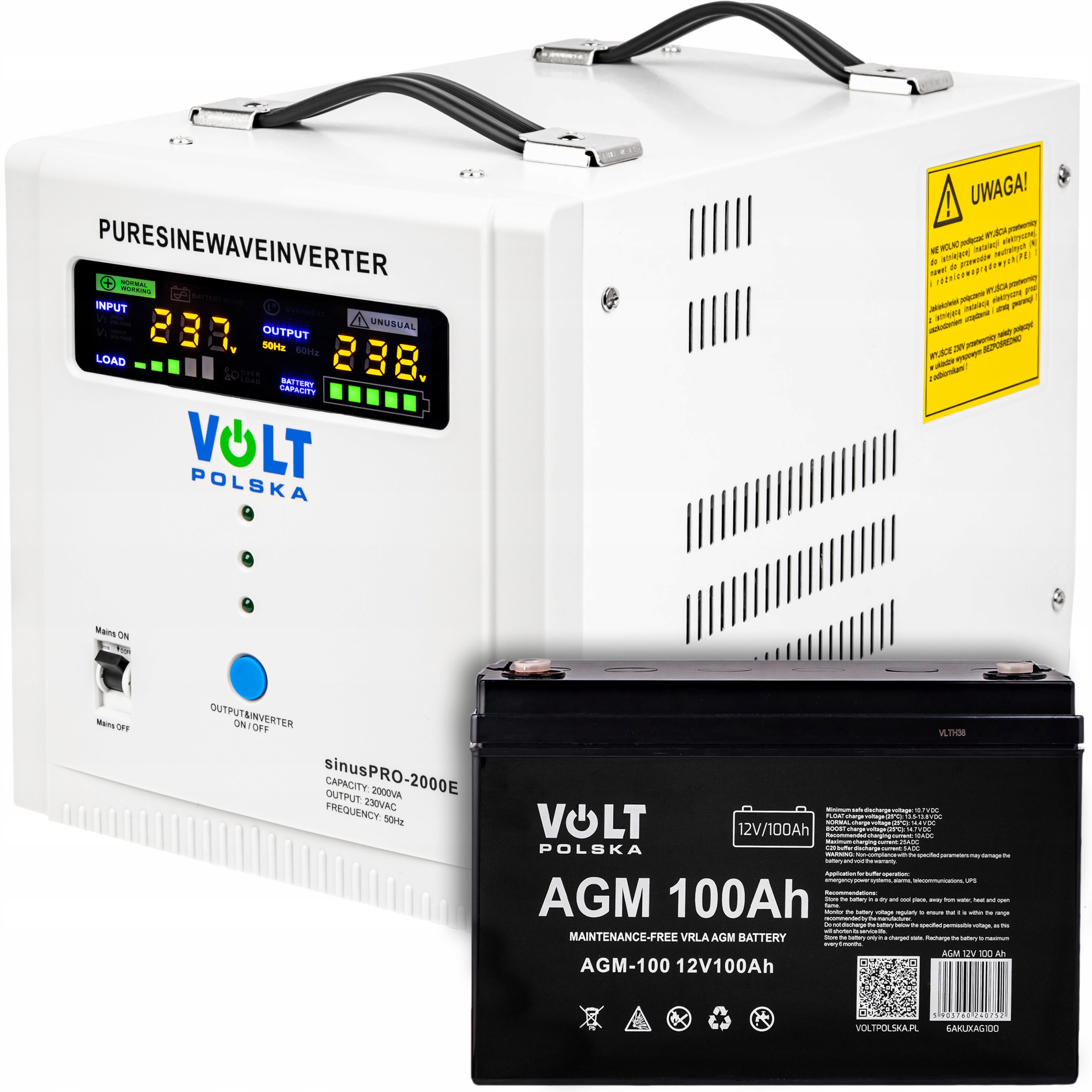Núdzové napájanie Volt SINUS PRO 2000E + Batéria Volt Polska 12 V 100 Ah